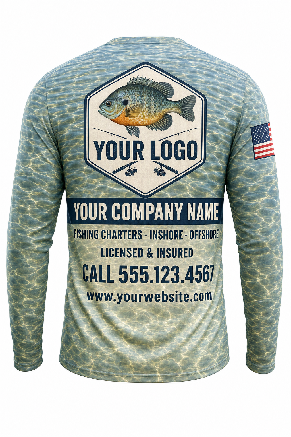 Bluegill Custom Fishing Team Uniform - back view, custom company logo all-over-print uniform