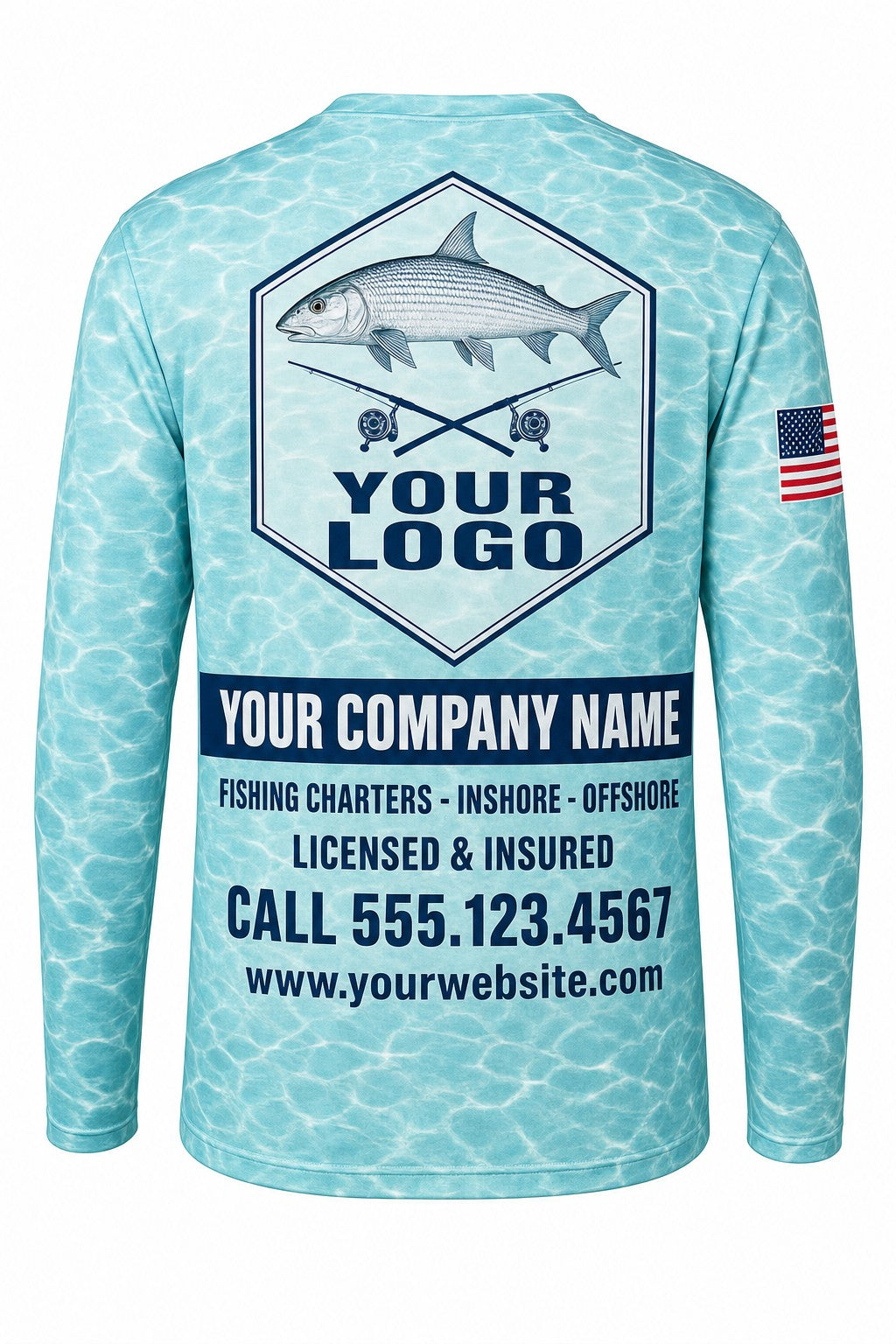 Bonefish Custom Fishing Team Uniform - back view, custom company logo all-over-print uniform
