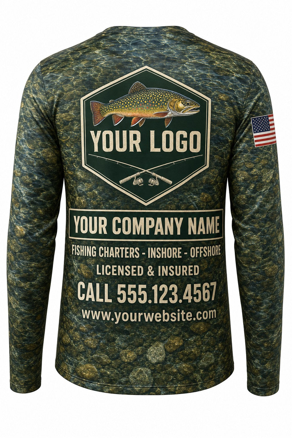 Brook Trout Custom Fishing Team Uniform - back view, custom company logo all-over-print uniform