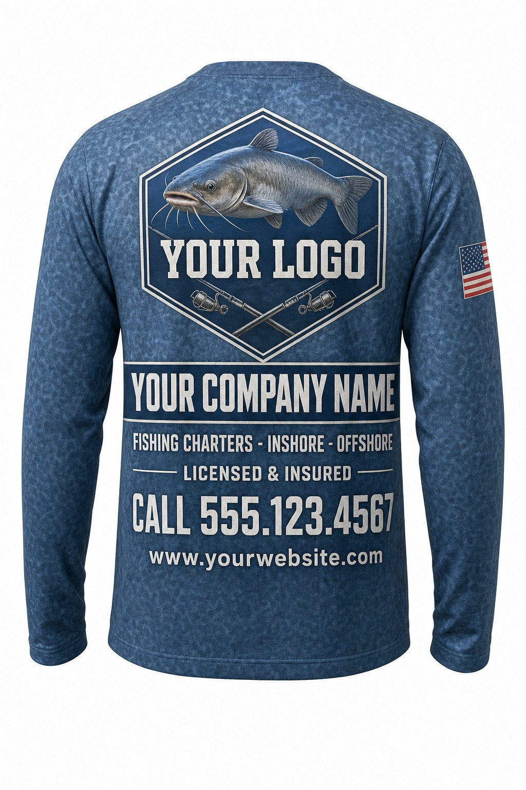 Catfish Scale Wrap Custom Fishing Team Uniform - back view, custom company logo all-over-print uniform