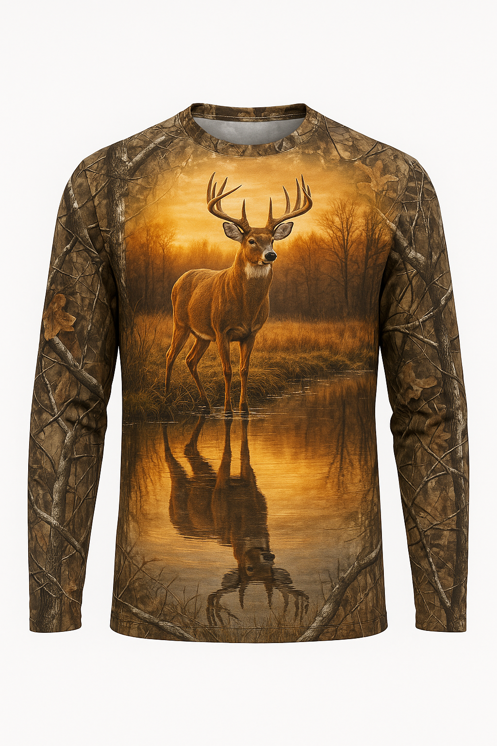 Buck at the Pond all over print long sleeve hunting shirt
