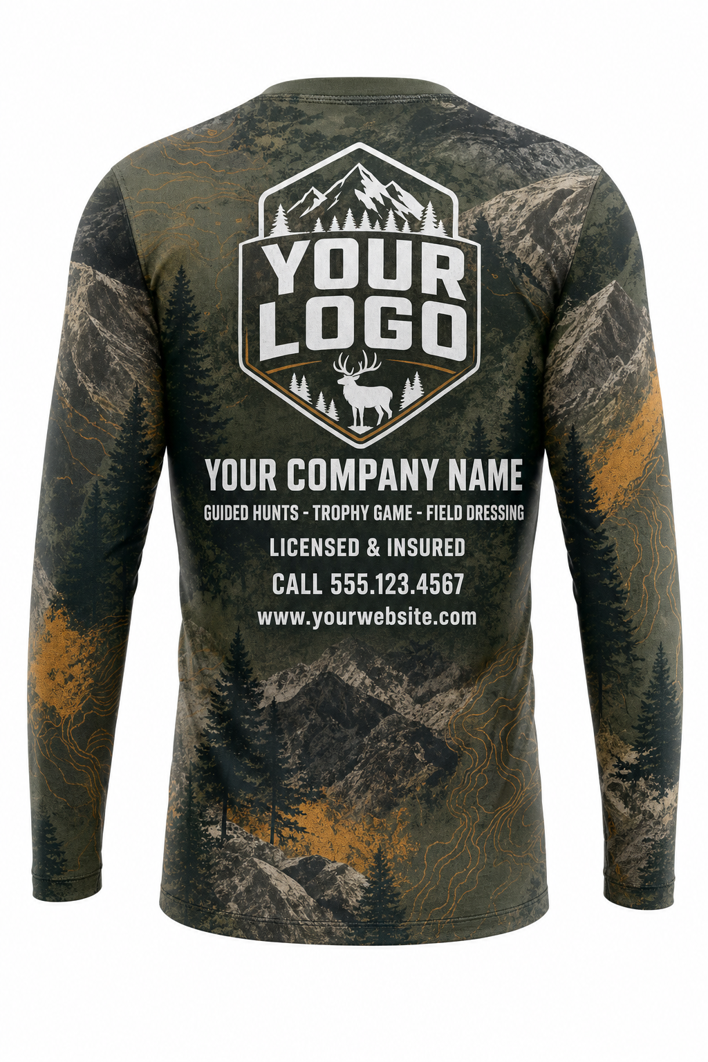 Elk Bugle Ridge Hunting Guide Crew Uniform - custom company logo all-over-print uniform