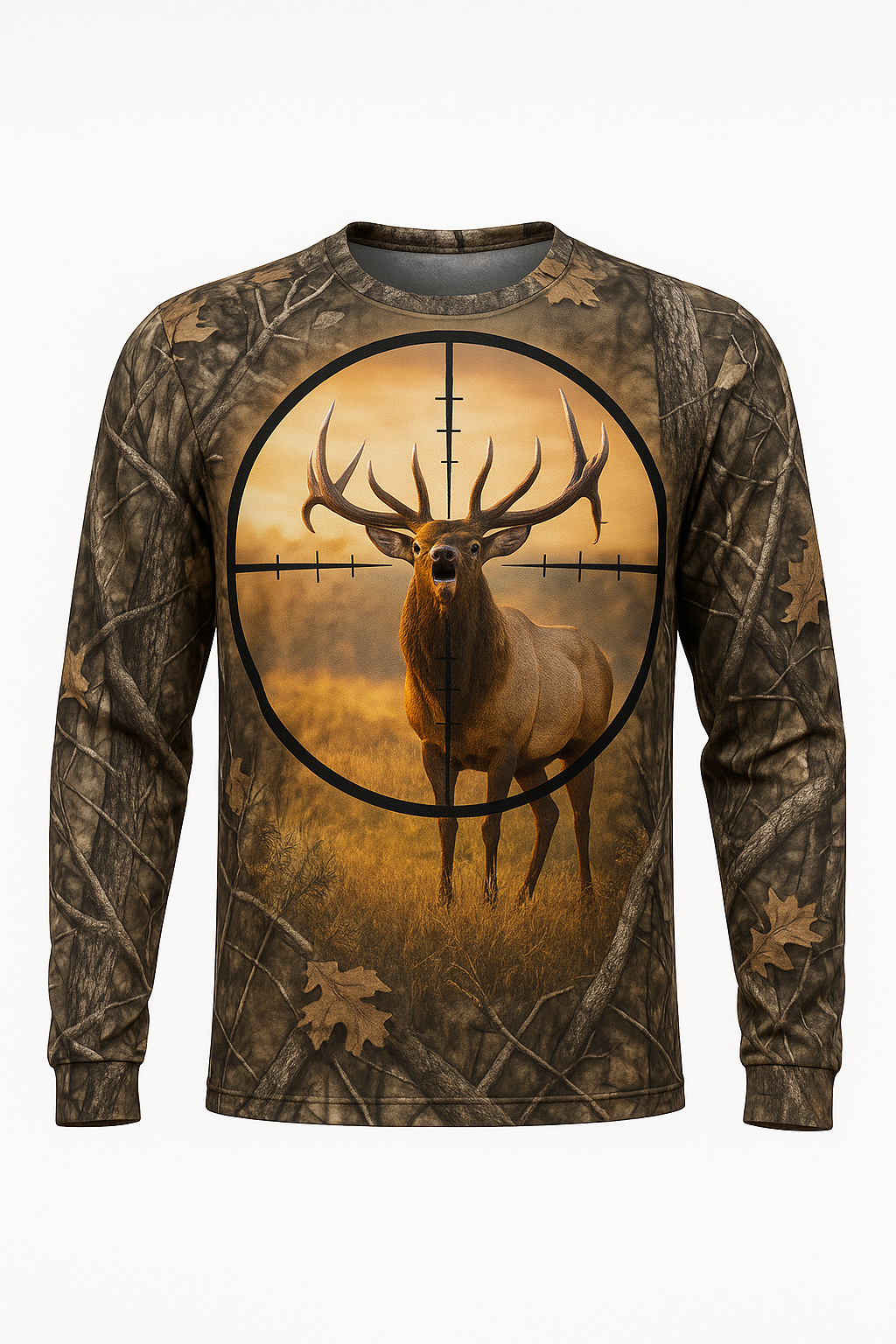 Elk in the Crosshairs all over print long sleeve hunting shirt