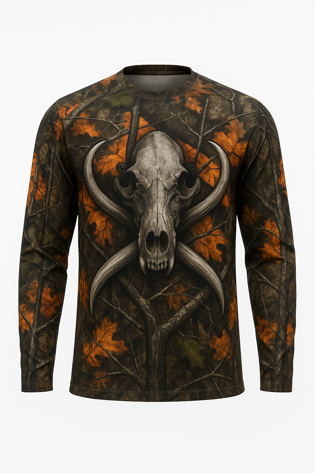 Wild Boar Skull and Tusks all over print long sleeve hunting shirt