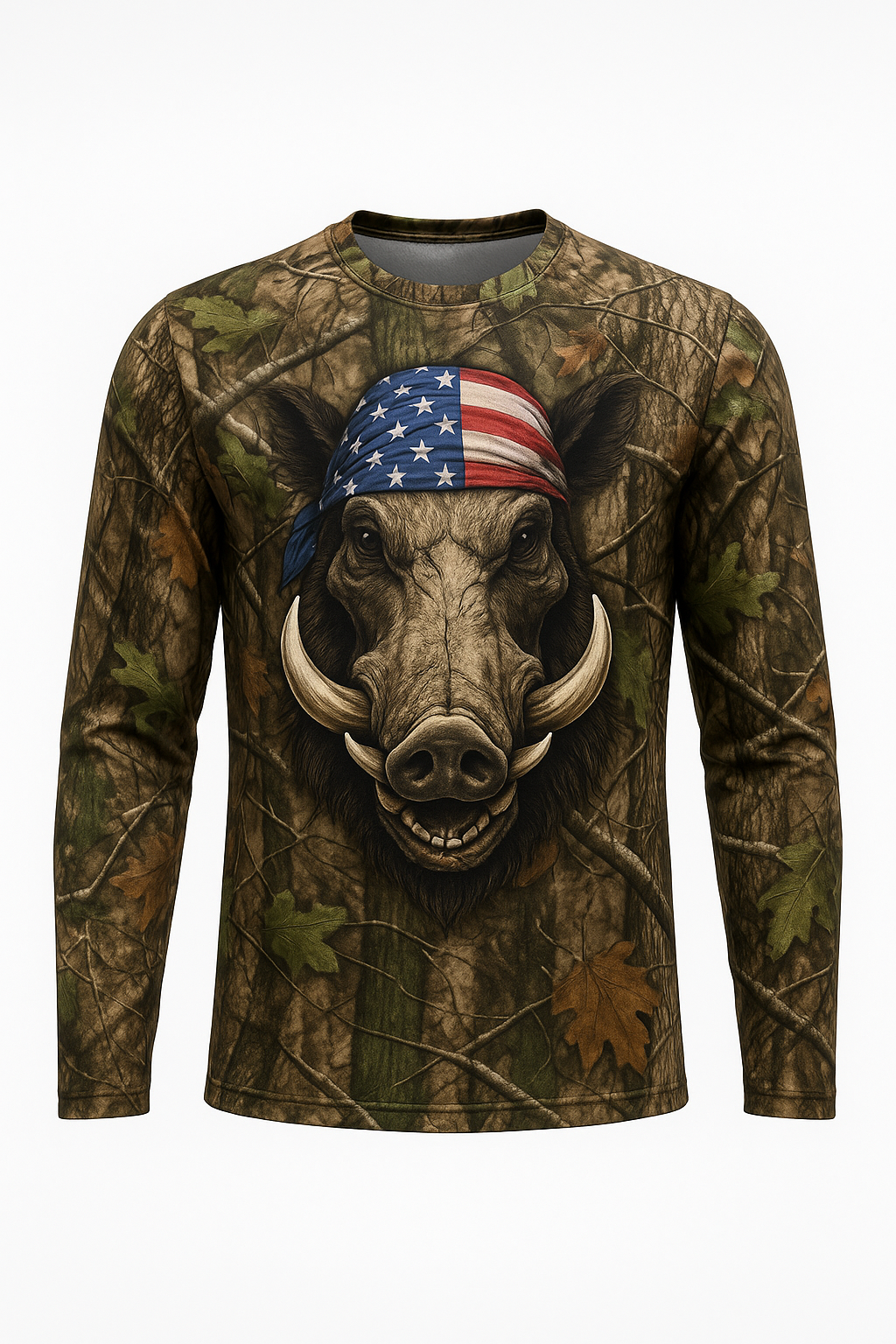 Boar Skull Flag Bandana all over print long sleeve hunting shirt