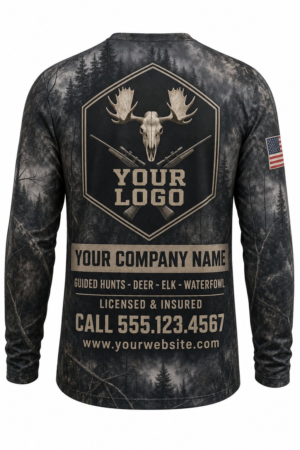 Moose Euro Skull Custom Hunting Team Uniform - back view, custom company logo all-over-print uniform