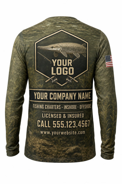 Alligator Gar Custom Fishing Team Uniform - back view, custom company logo all-over-print uniform