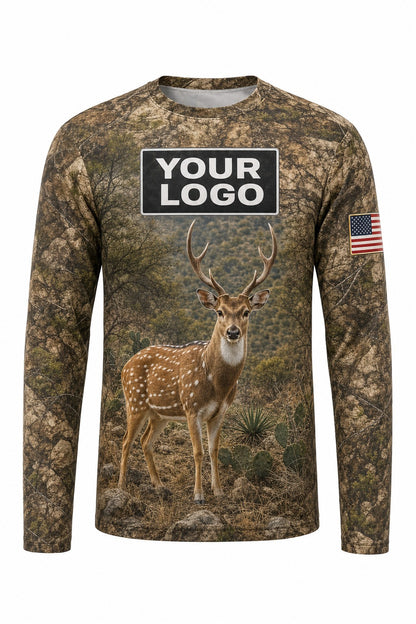 Axis Deer Custom Hunting Team Uniform - front view, custom company logo all-over-print uniform