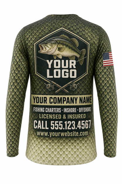 Bass Scale Wrap Custom Fishing Team Uniform - back view, custom company logo all-over-print uniform