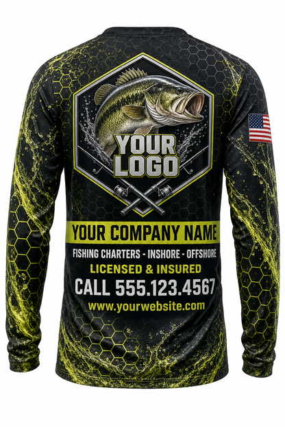 Bass Tournament Custom Fishing Team Uniform - back view, custom company logo all-over-print uniform