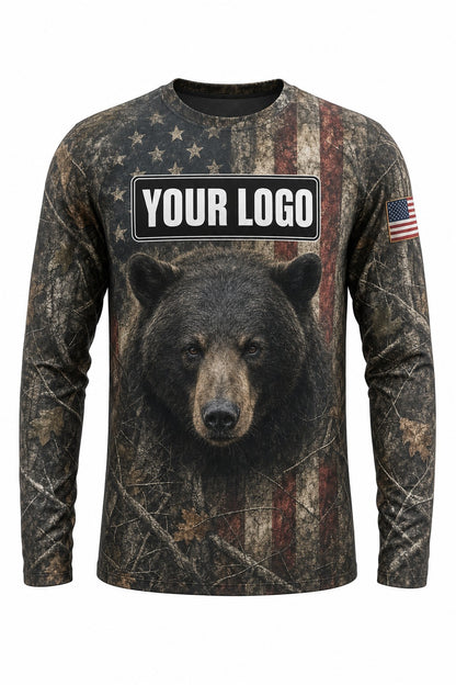 Bear Flag Custom Hunting Team Uniform - front view, custom company logo all-over-print uniform