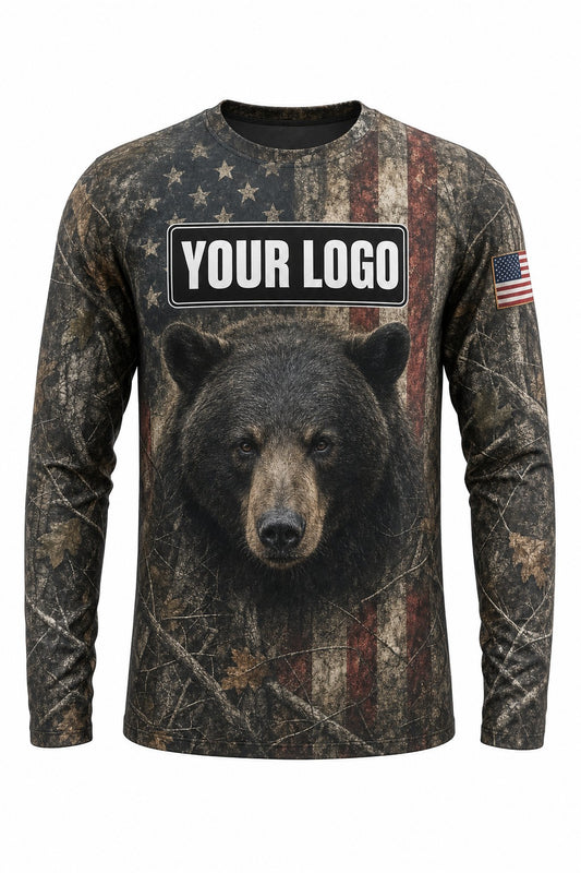 Bear Flag Custom Hunting Team Uniform - front view, custom company logo all-over-print uniform