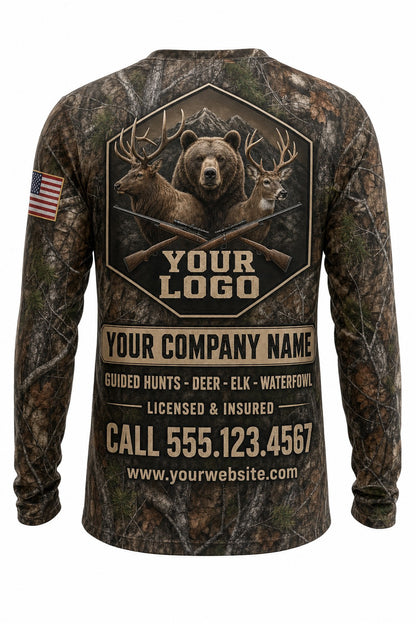 Big Game Slam Custom Hunting Team Uniform - back view, custom company logo all-over-print uniform
