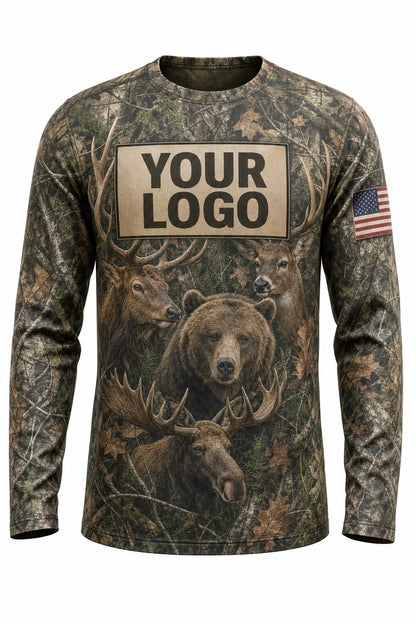 Big Game Slam Custom Hunting Team Uniform - front view, custom company logo all-over-print uniform