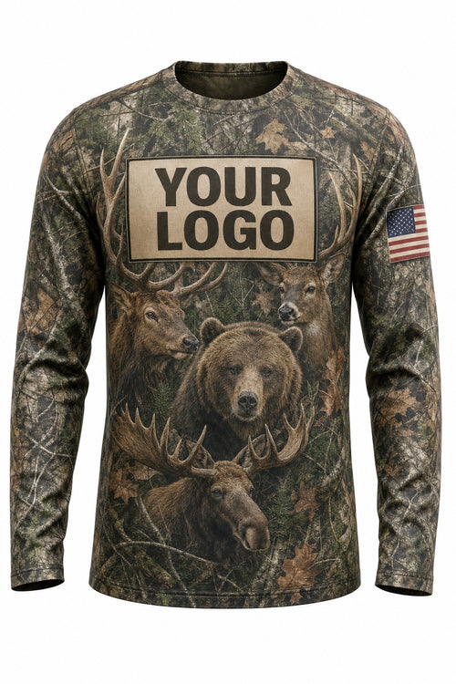 Big Game Slam Custom Hunting Team Uniform - front view, custom company logo all-over-print uniform