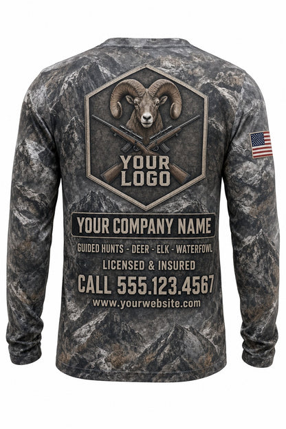 Bighorn Sheep Custom Hunting Team Uniform - back view, custom company logo all-over-print uniform