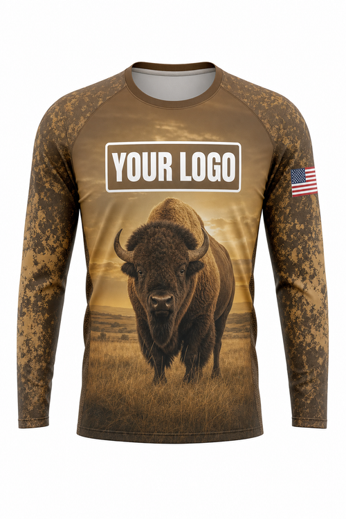 Bison Hunting Guide Crew Uniform - custom company logo all-over-print uniform