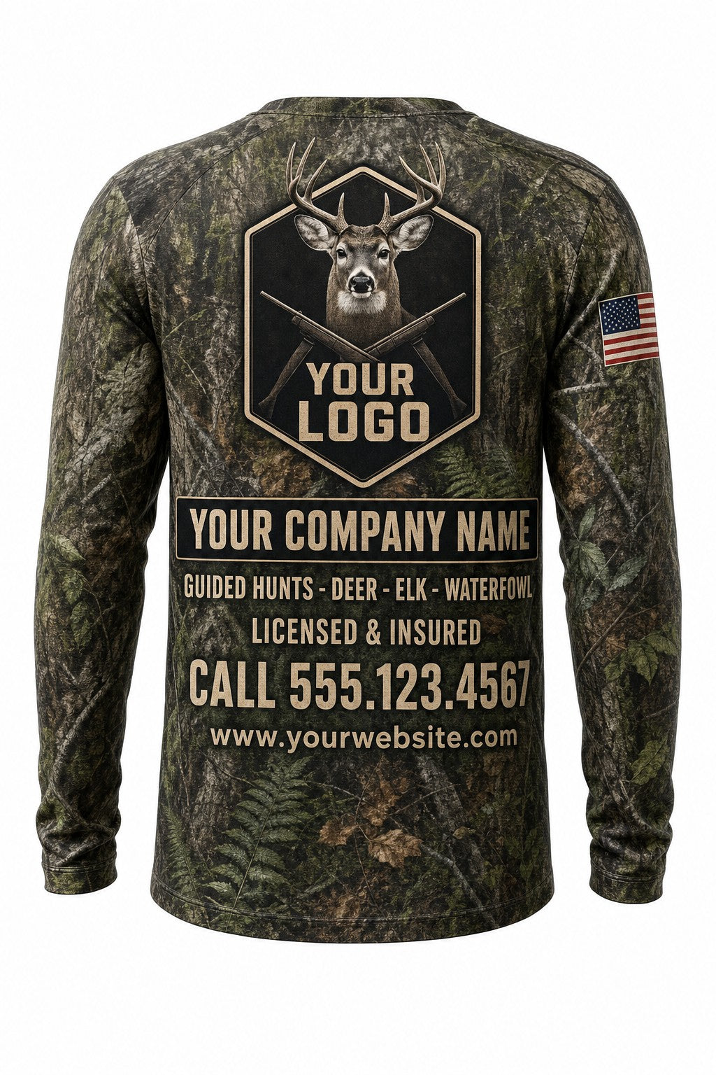 Blacktail Deer Custom Hunting Team Uniform - back view, custom company logo all-over-print uniform