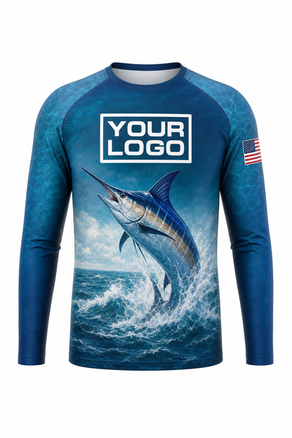 Blue Marlin Fishing Charter Crew Uniform - custom company logo all-over-print uniform