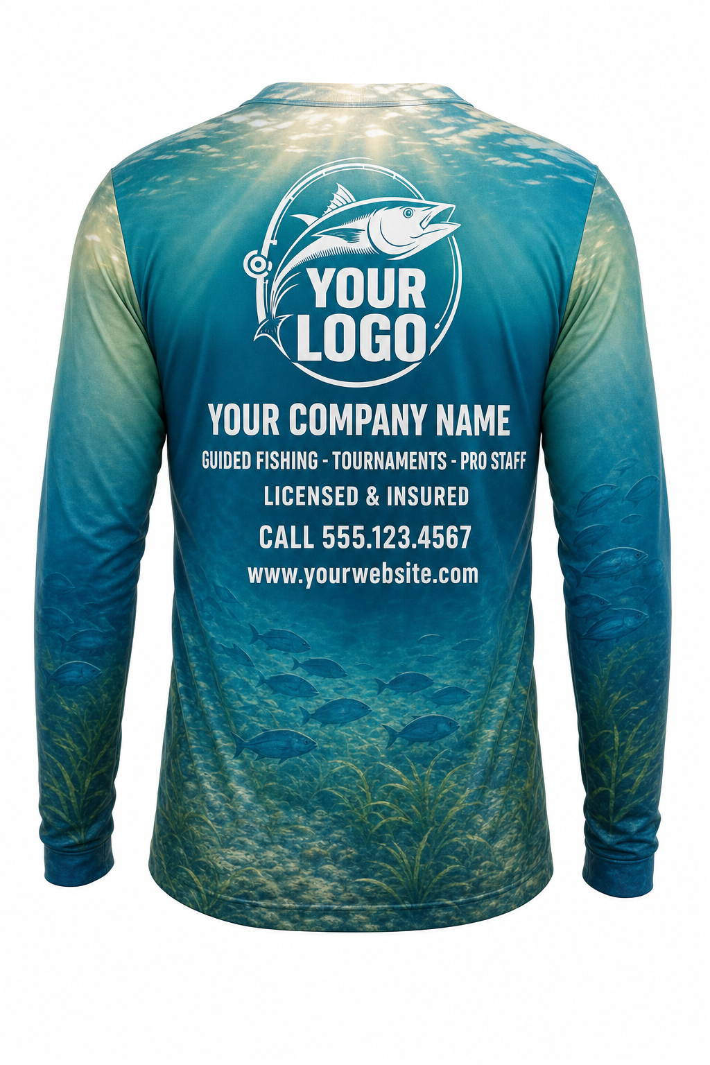 Bluegill Fishing Charter Crew Uniform - custom company logo all-over-print uniform
