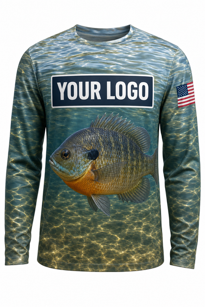 Bluegill Custom Fishing Team Uniform - front view, custom company logo all-over-print uniform
