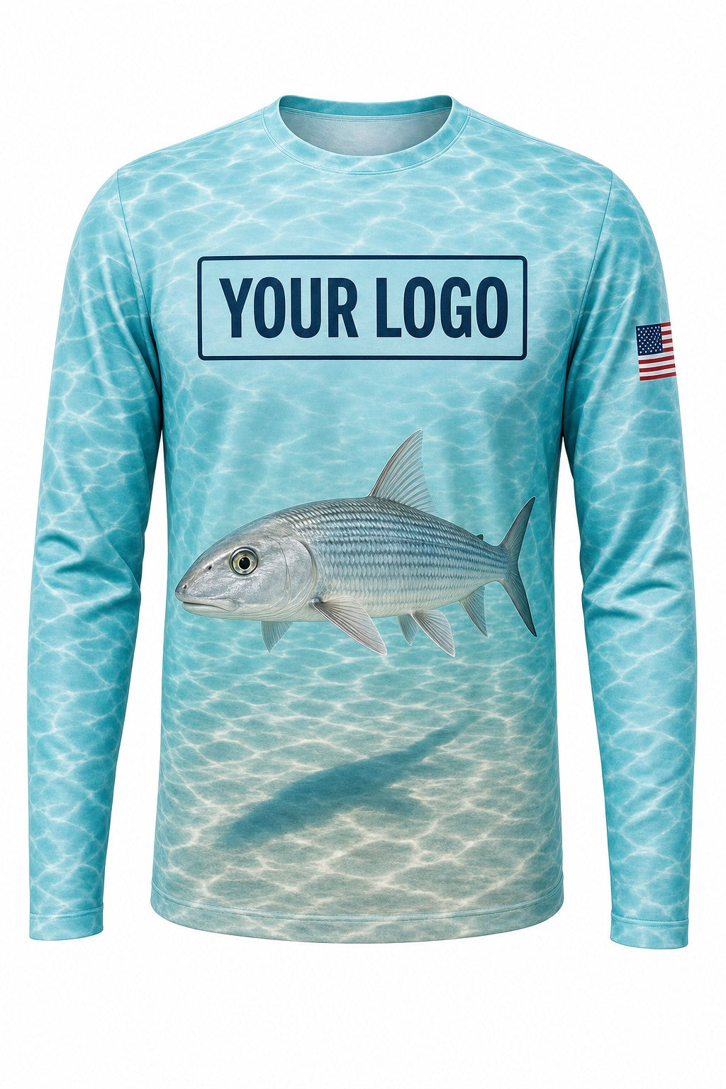 Bonefish Custom Fishing Team Uniform - front view, custom company logo all-over-print uniform