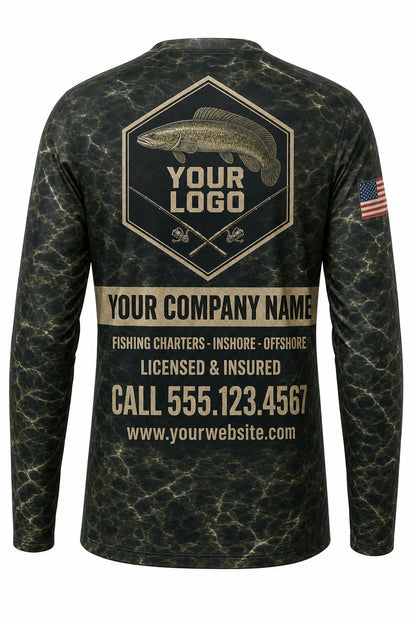 Bowfin Custom Fishing Team Uniform - back view, custom company logo all-over-print uniform