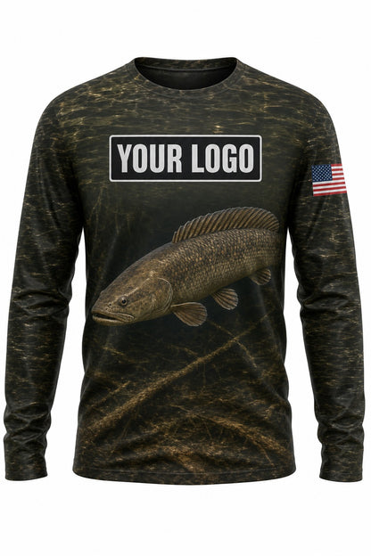 Bowfin Custom Fishing Team Uniform - front view, custom company logo all-over-print uniform