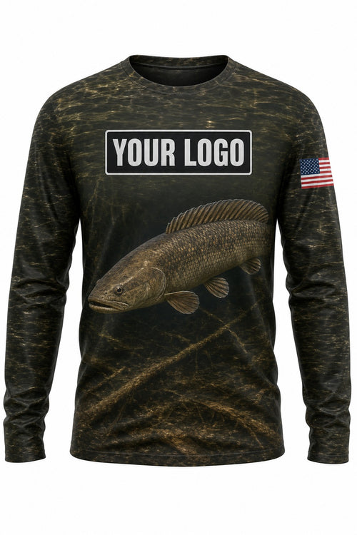 Bowfin Custom Fishing Team Uniform - front view, custom company logo all-over-print uniform