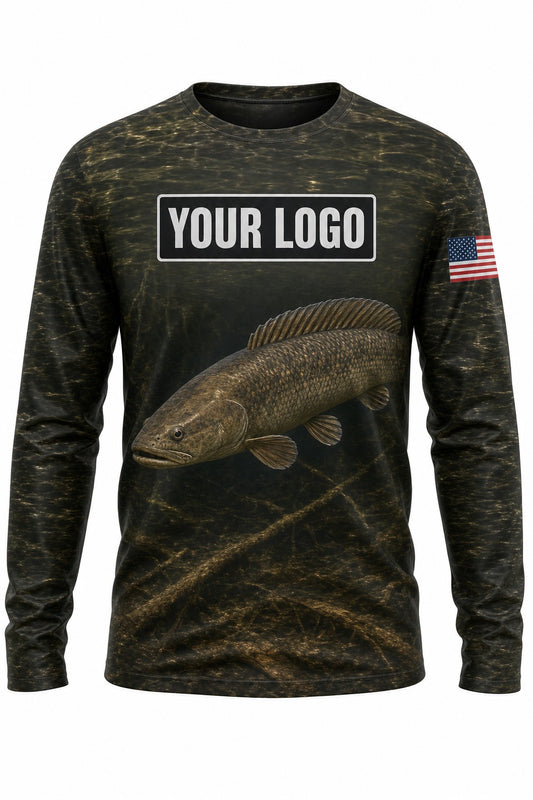 Bowfin Custom Fishing Team Uniform - front view, custom company logo all-over-print uniform