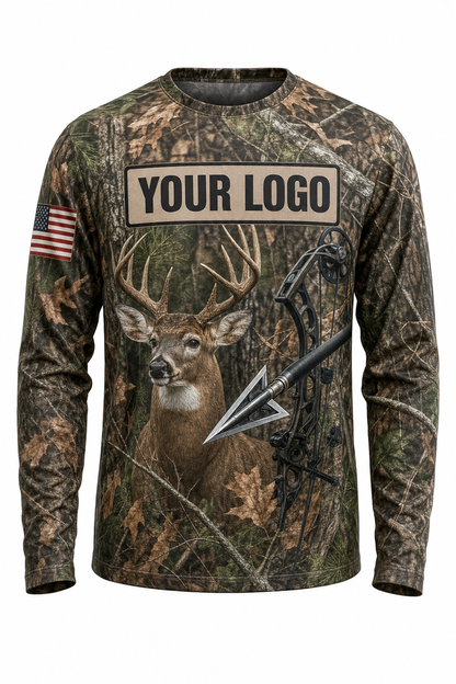 Bowhunter Deer Custom Hunting Team Uniform - front view, custom company logo all-over-print uniform