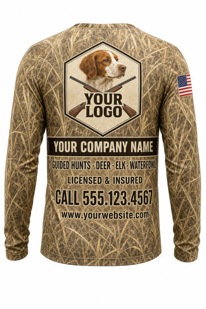 Brittany Spaniel Upland Custom Hunting Team Uniform - back view, custom company logo all-over-print uniform