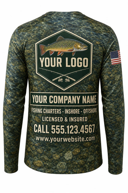 Brook Trout Custom Fishing Team Uniform - back view, custom company logo all-over-print uniform