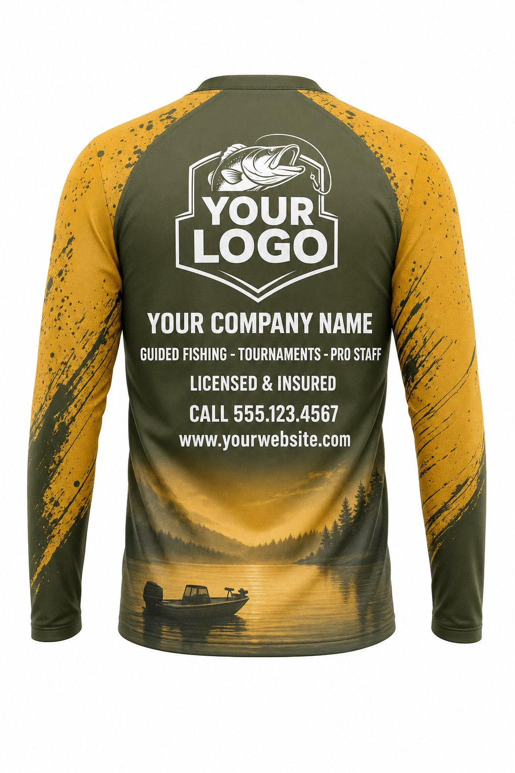 Brown Trout Fishing Charter Crew Uniform - Gold Hex - custom company logo all-over-print uniform