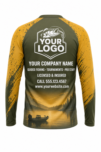 Brown Trout Fishing Charter Crew Uniform - Gold Hex - custom company logo all-over-print uniform