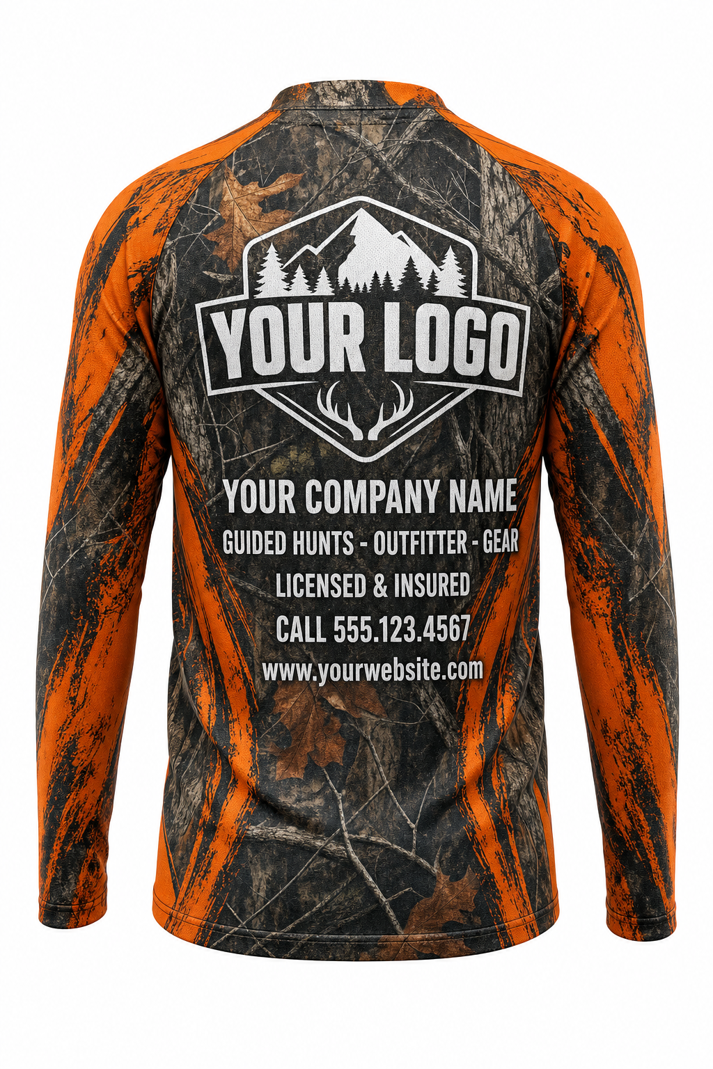 Camo Blaze Hybrid Hunting Guide Crew Uniform - custom company logo all-over-print uniform
