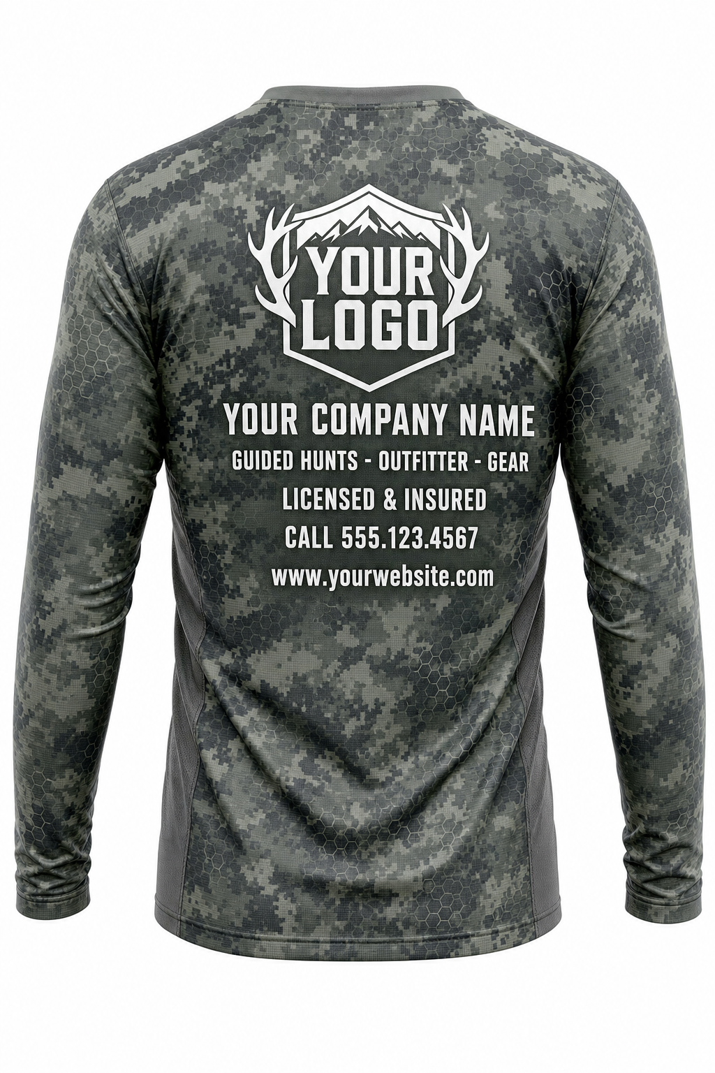 Camo Digital Tactical Hunting Guide Crew Uniform - custom company logo all-over-print uniform