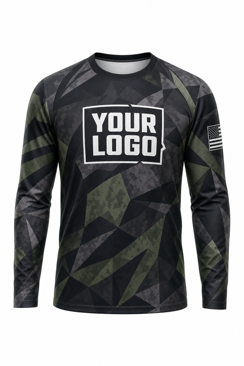 Camo Geometric Tactical Hunting Guide Crew Uniform - custom company logo all-over-print uniform