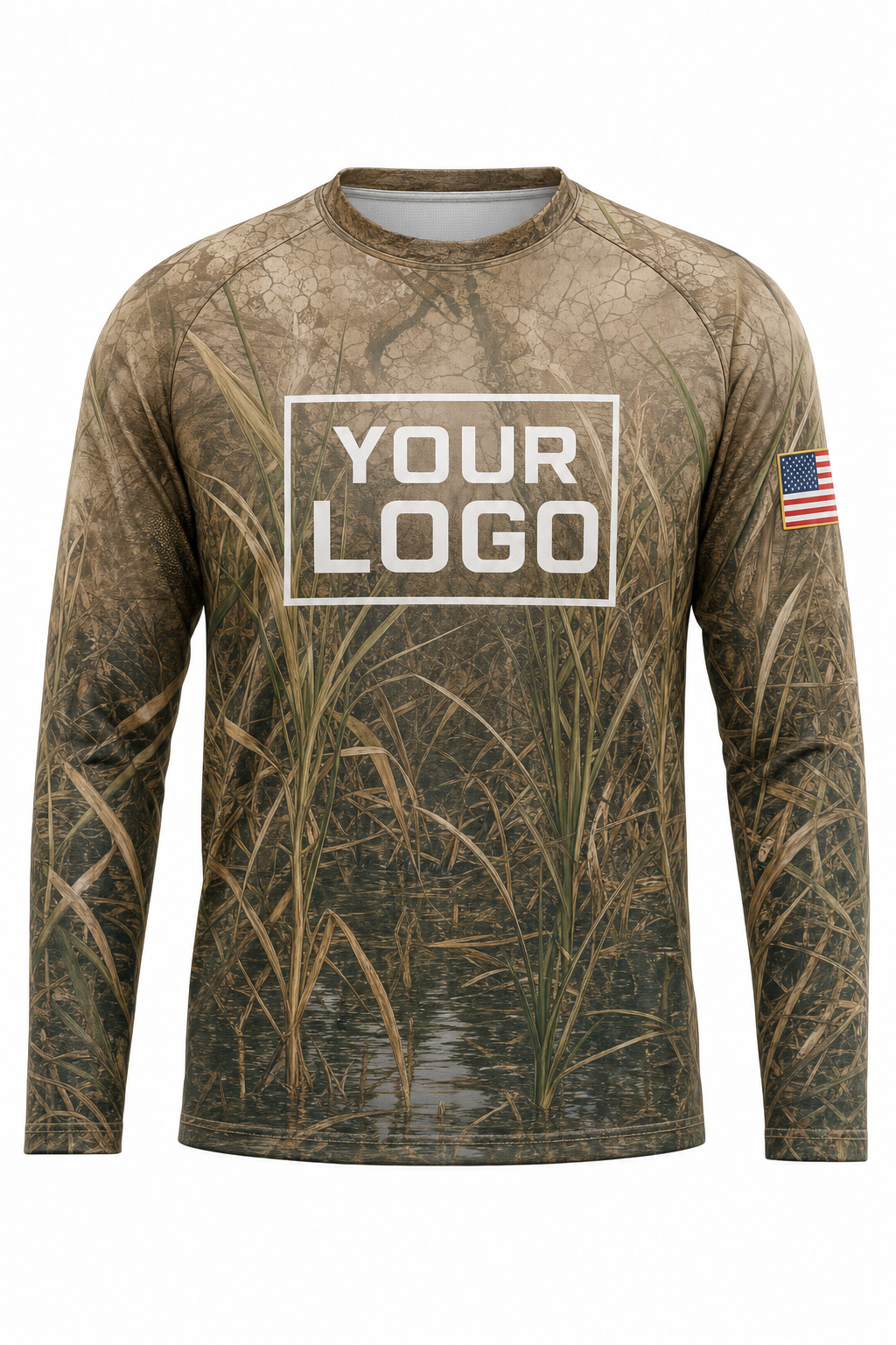 Camo Marsh Grass Hunting Guide Crew Uniform - custom company logo all-over-print uniform