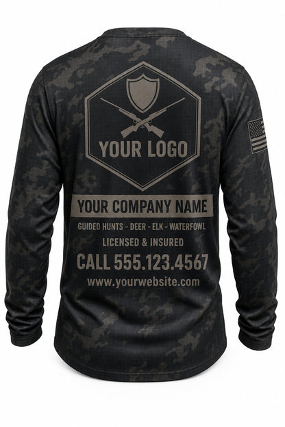 Blackout Grid Camo Custom Hunting Team Uniform - back view, custom company logo all-over-print uniform