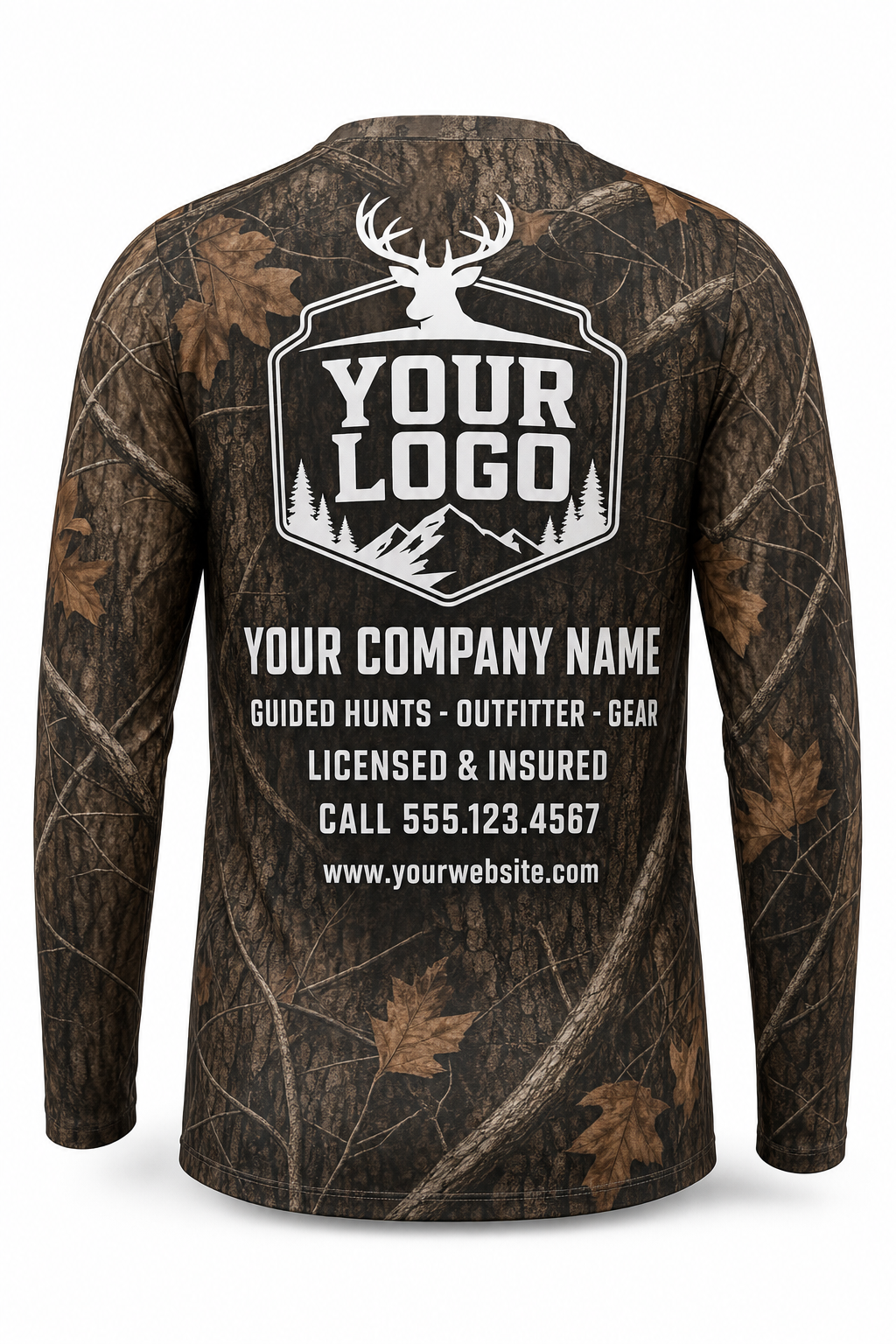 Camo Tree Bark Hunting Guide Crew Uniform - custom company logo all-over-print uniform
