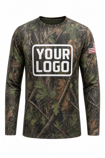 Camo Woodland Classic Hunting Guide Crew Uniform - custom company logo all-over-print uniform
