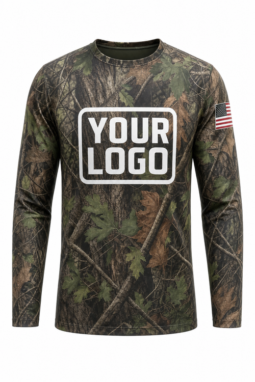 Camo Woodland Classic Hunting Guide Crew Uniform - custom company logo all-over-print uniform