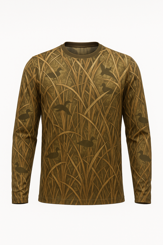 Marsh Wetland Duck Camo all over print long sleeve hunting shirt