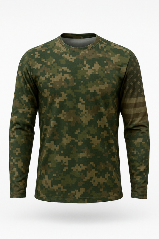Digital Pixel Camo Flag all over print long sleeve hunting shirt
