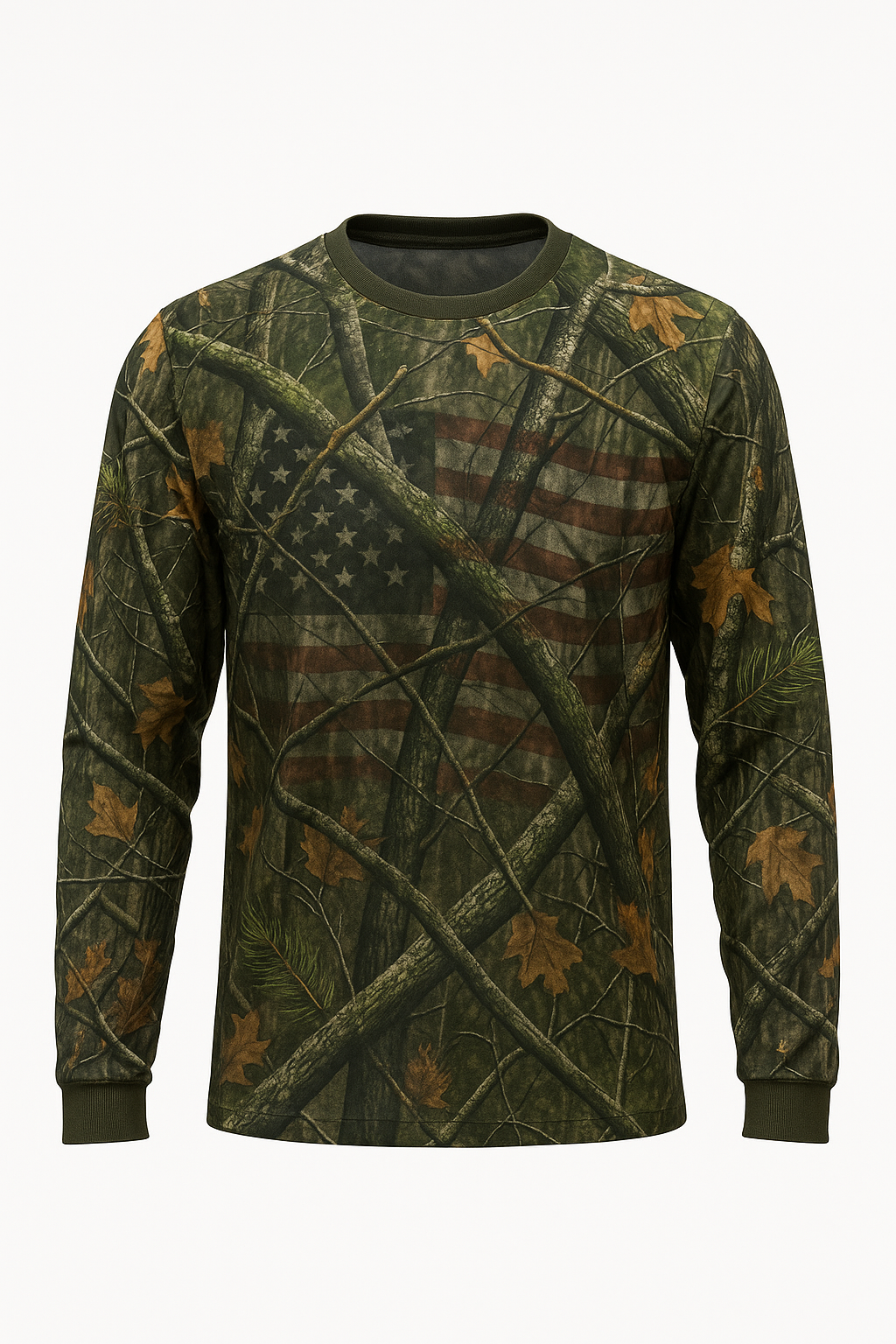 Camo Flag Weave all over print long sleeve hunting shirt