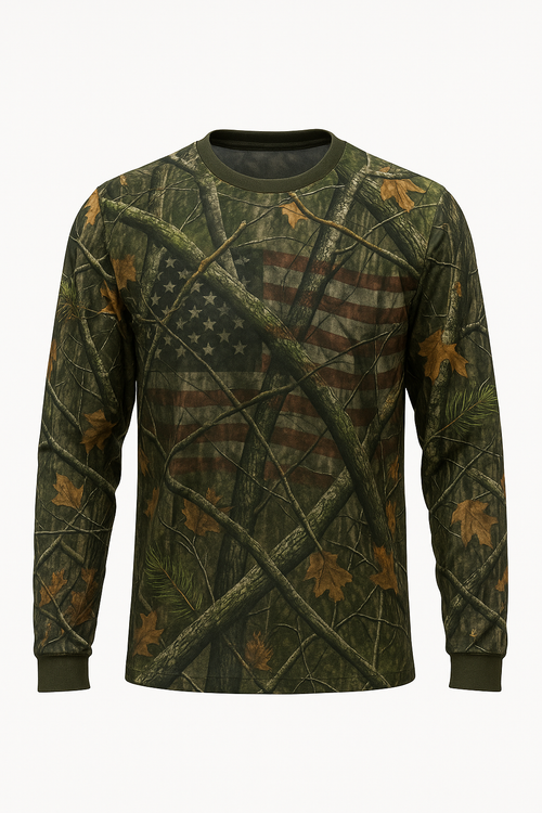 Camo Flag Weave all over print long sleeve hunting shirt