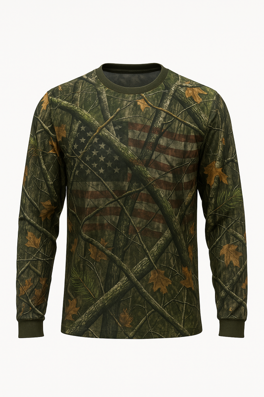 Camo Flag Weave all over print long sleeve hunting shirt
