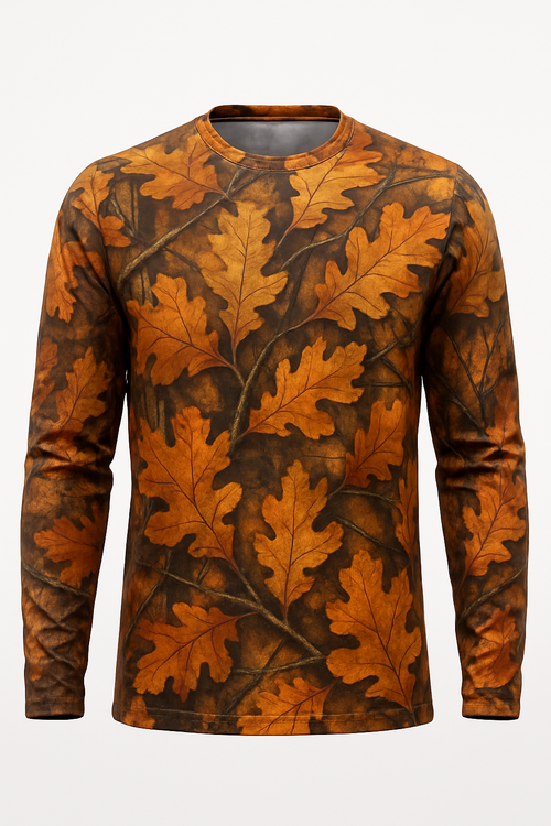 Oak Leaf Fall Camo all over print long sleeve hunting shirt