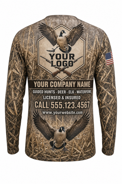 Canada Goose Custom Hunting Team Uniform - back view, custom company logo all-over-print uniform